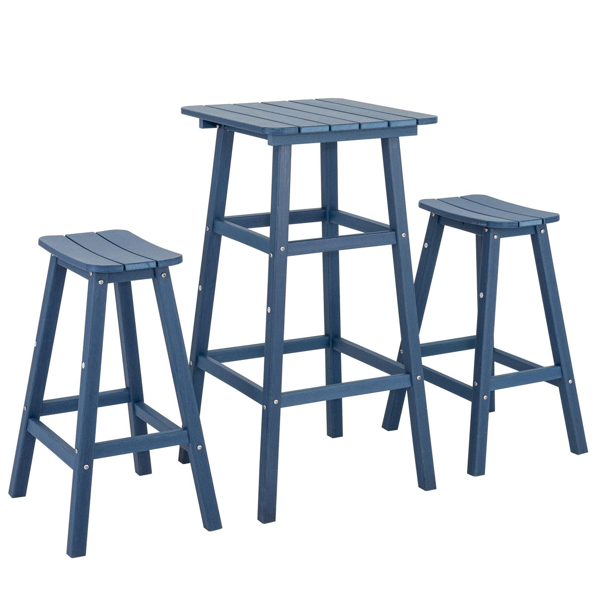 3 Pcs Adirondack Outdoor Bar Table and Chairs Set, Round Bar Height Patio Set, HDPE Bar Set
