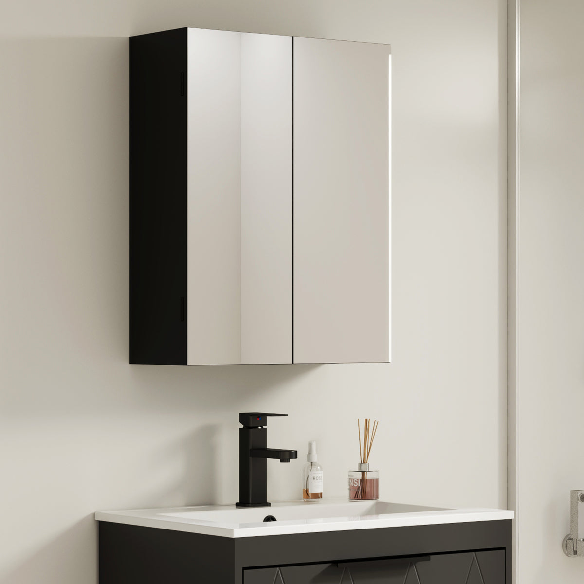 Rec 24" Wall Mounted Bathroom Medicine Cabinet with  Double Doors & Mirror