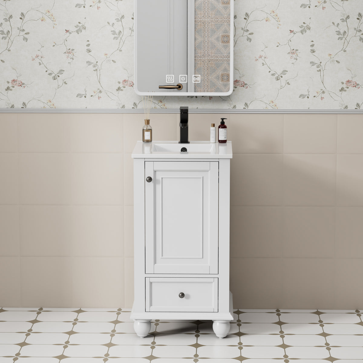 Retro 18" Freestanding Bathroom Vanity Combo with Single Undermount Sink, French Style