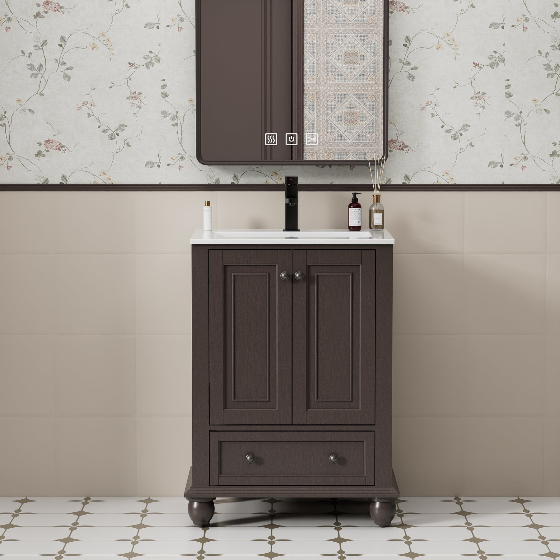 Retro 24" Freestanding Bathroom Vanity Combo with Single Undermount Sink, French Style