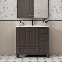 Retro 36" Freestanding Bathroom Vanity Combo with Single Undermount Sink, French Style