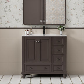 Retro 36" Freestanding Bathroom Vanity Combo with Single Undermount Sink, French Style