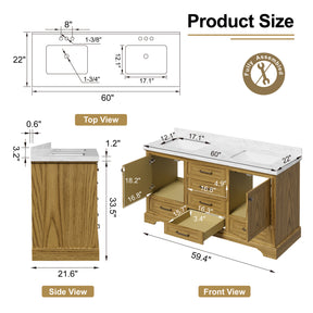 Luxurious  60'' Fully Assembled  Bathroom Vanity with Dual Undermount Sink Combo