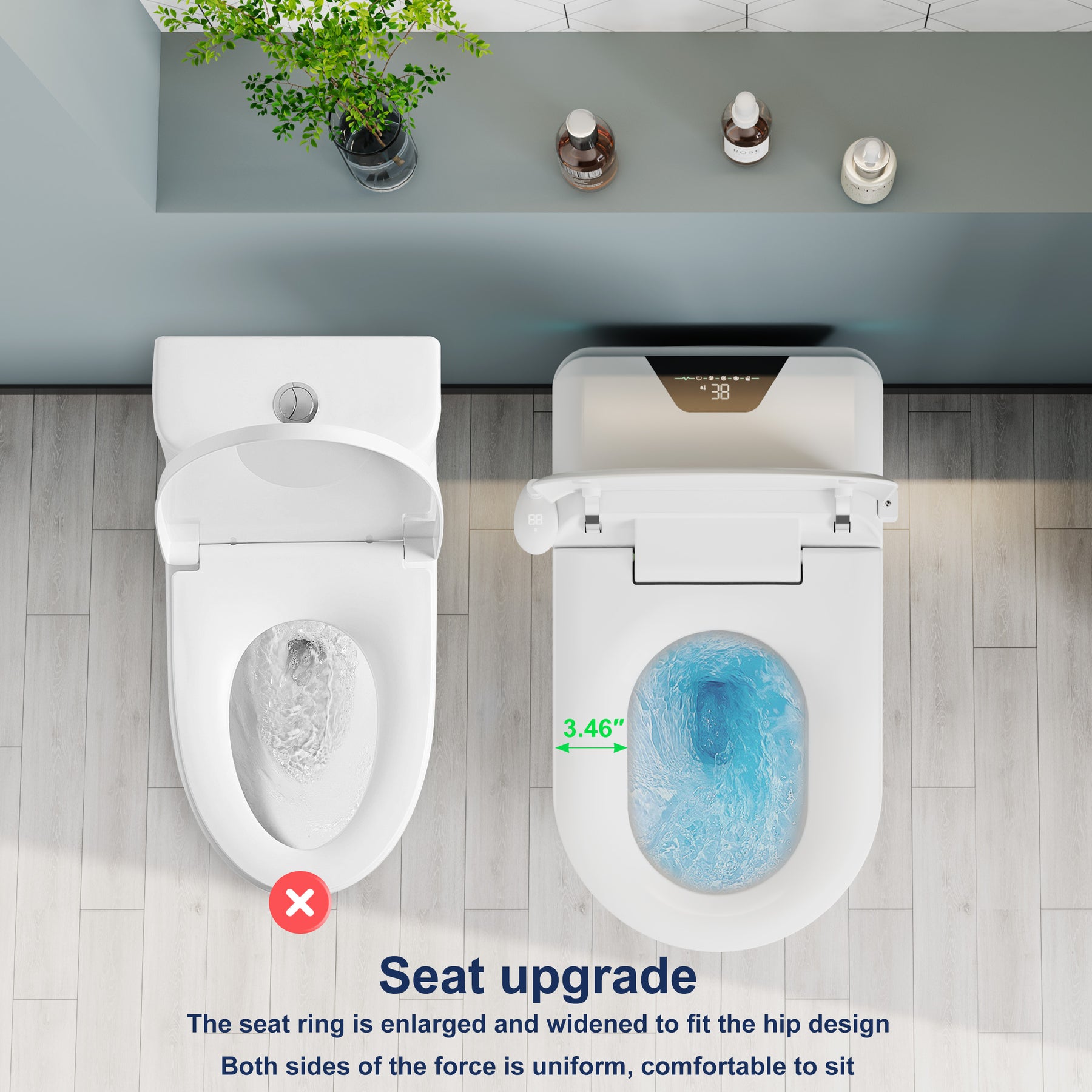 Smart Bidet Toilets Tankless, Auto Open/Soft-Close, Self-cleaning, Aroma Diffuser, Auto Flush Heated Seat Warm Wash Dry Remote Control（008）