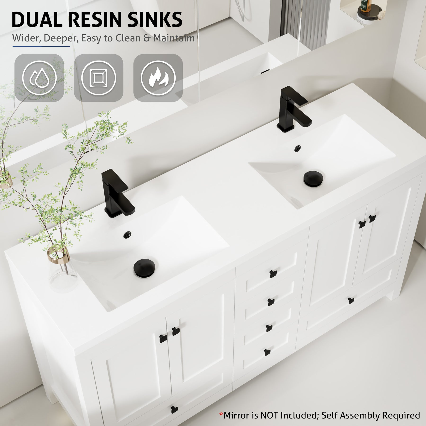 Modern 60" Freestanding Bathroom Vanity Combo with Double Undermount Sinks