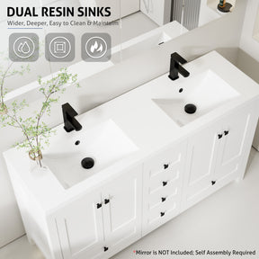 Modern 60" Freestanding Bathroom Vanity Combo with Double Undermount Sinks