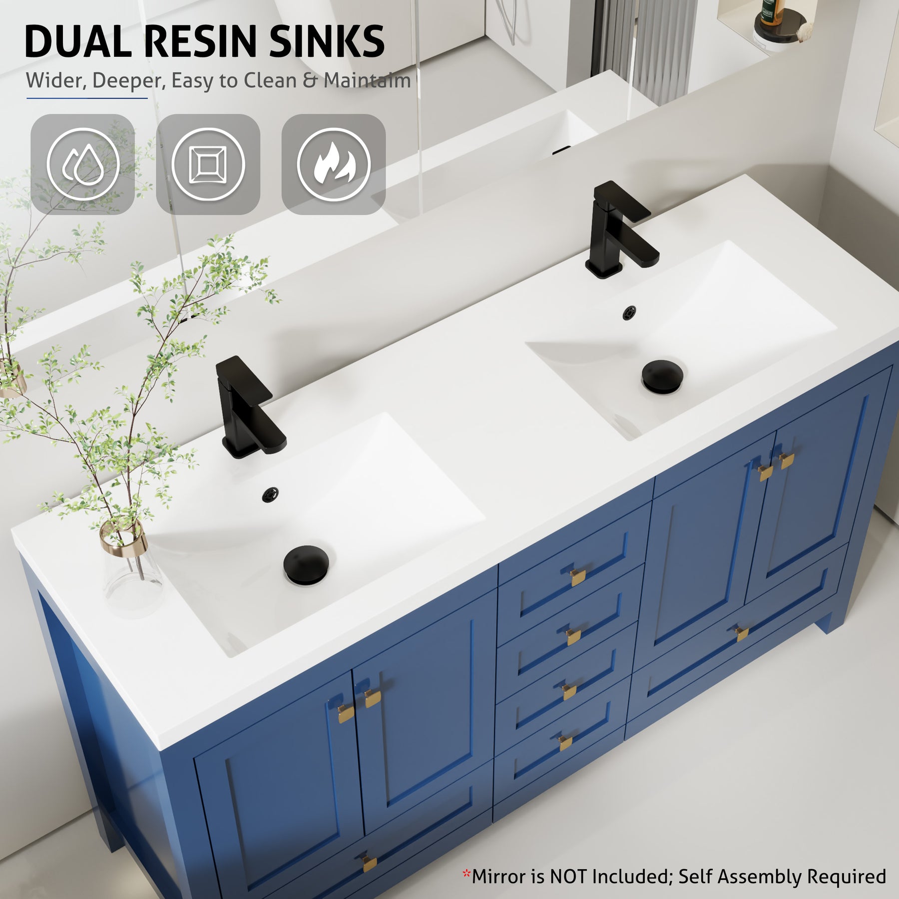 Modern 60" Freestanding Bathroom Vanity Combo with Double Undermount Sinks