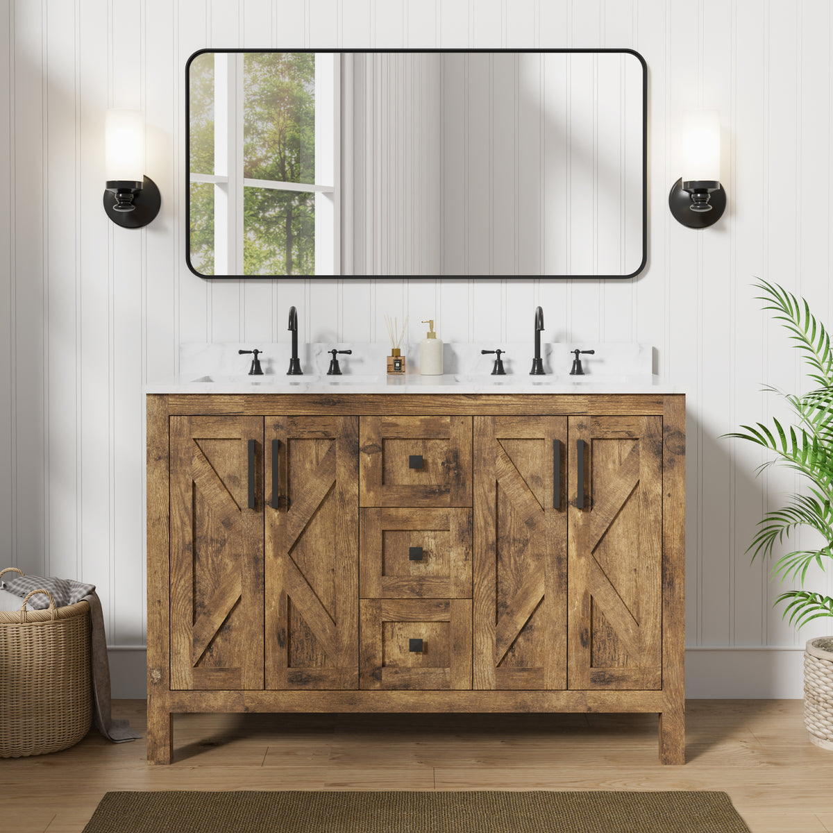 Luxurious 48'' Fully Assembled Bathroom Vanity with Double Undermount Sinks Combo,Forked Door