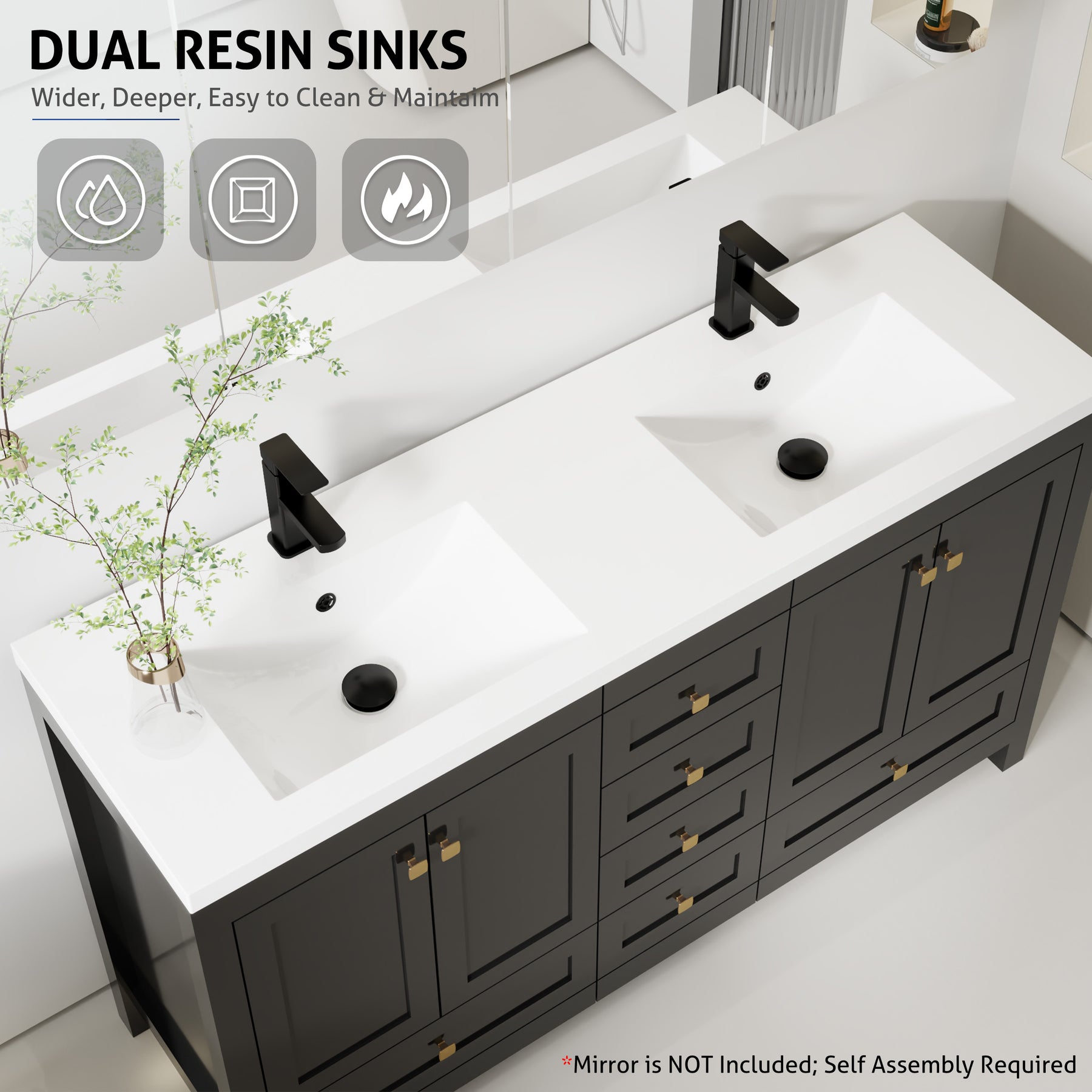 Modern 60" Freestanding Bathroom Vanity Combo with Double Undermount Sinks