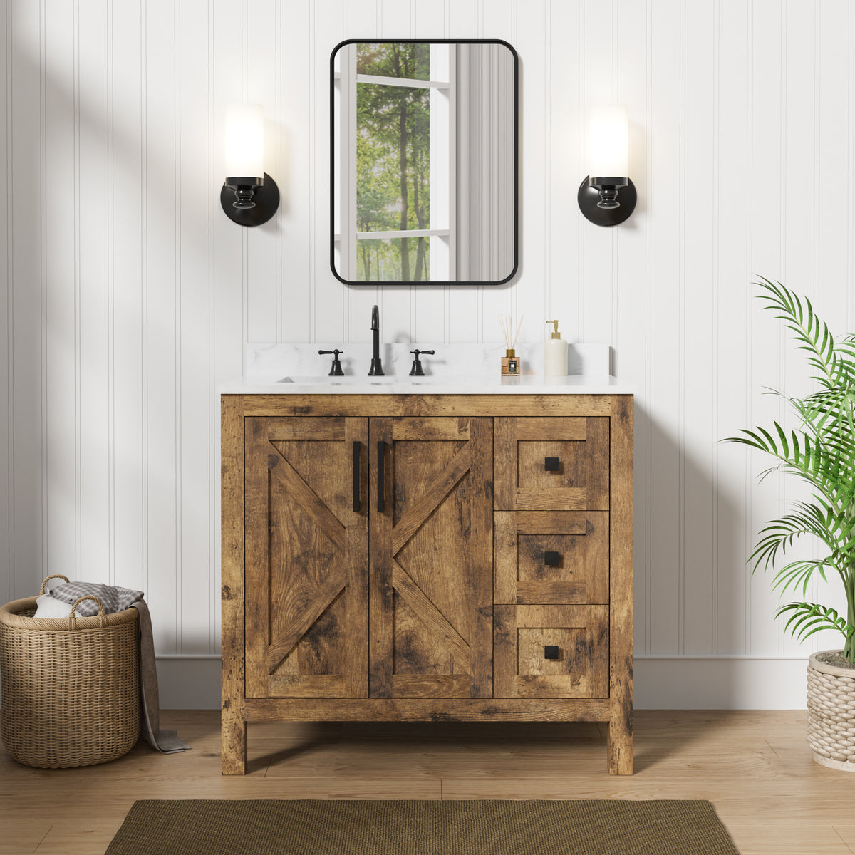 Luxurious 36'' Fully Assembled Bathroom Vanity with Single Undermount Sink Combo,Forked Door