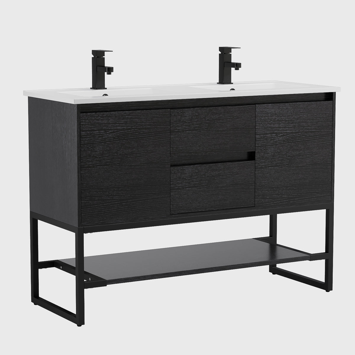 Industrial 48" Freestanding Bathroom Vanity Combo with Double Undermount Sinks Includes Built-in Power Socket