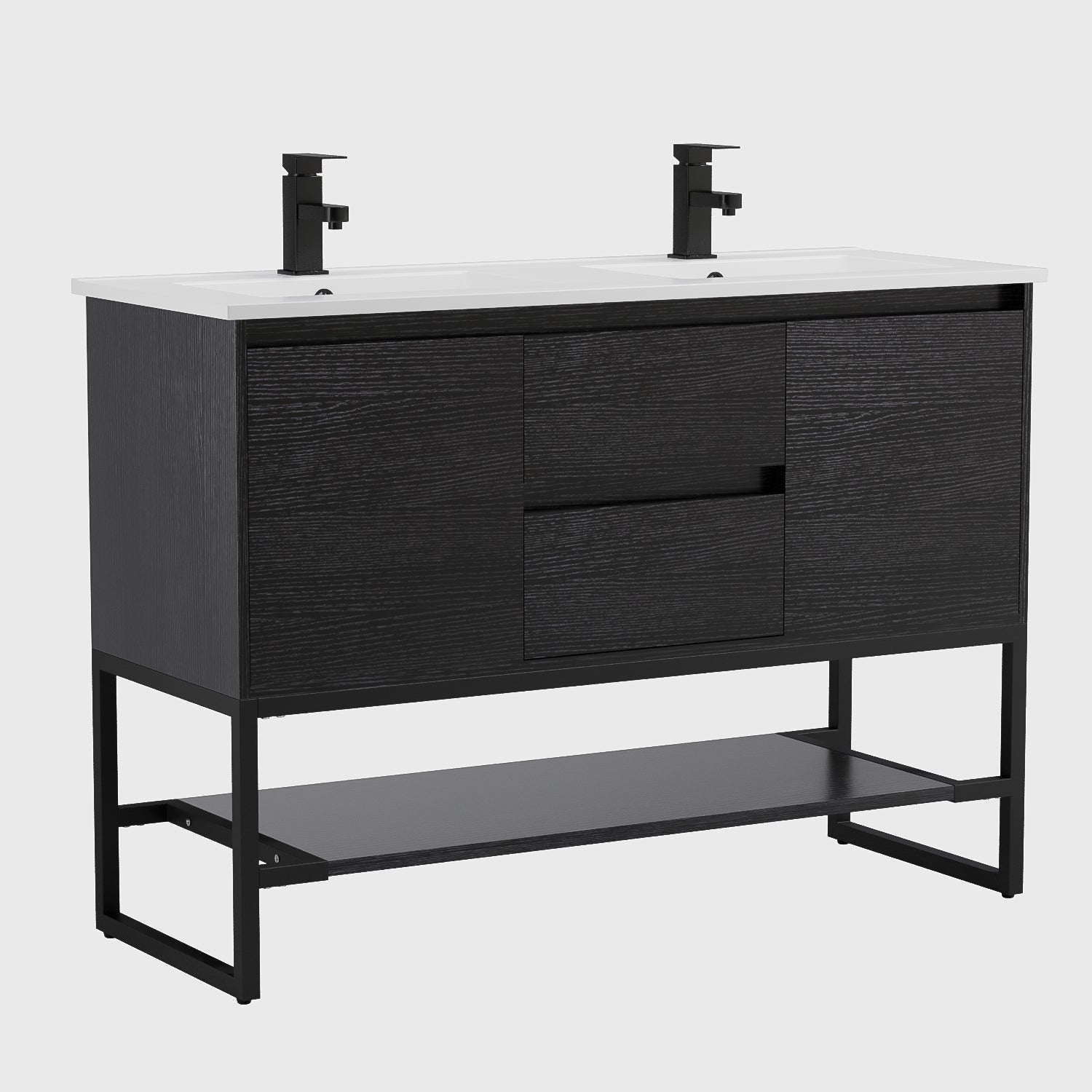 Industrial 48" Freestanding Bathroom Vanity Combo with Double Undermount Sinks and Metal Frame