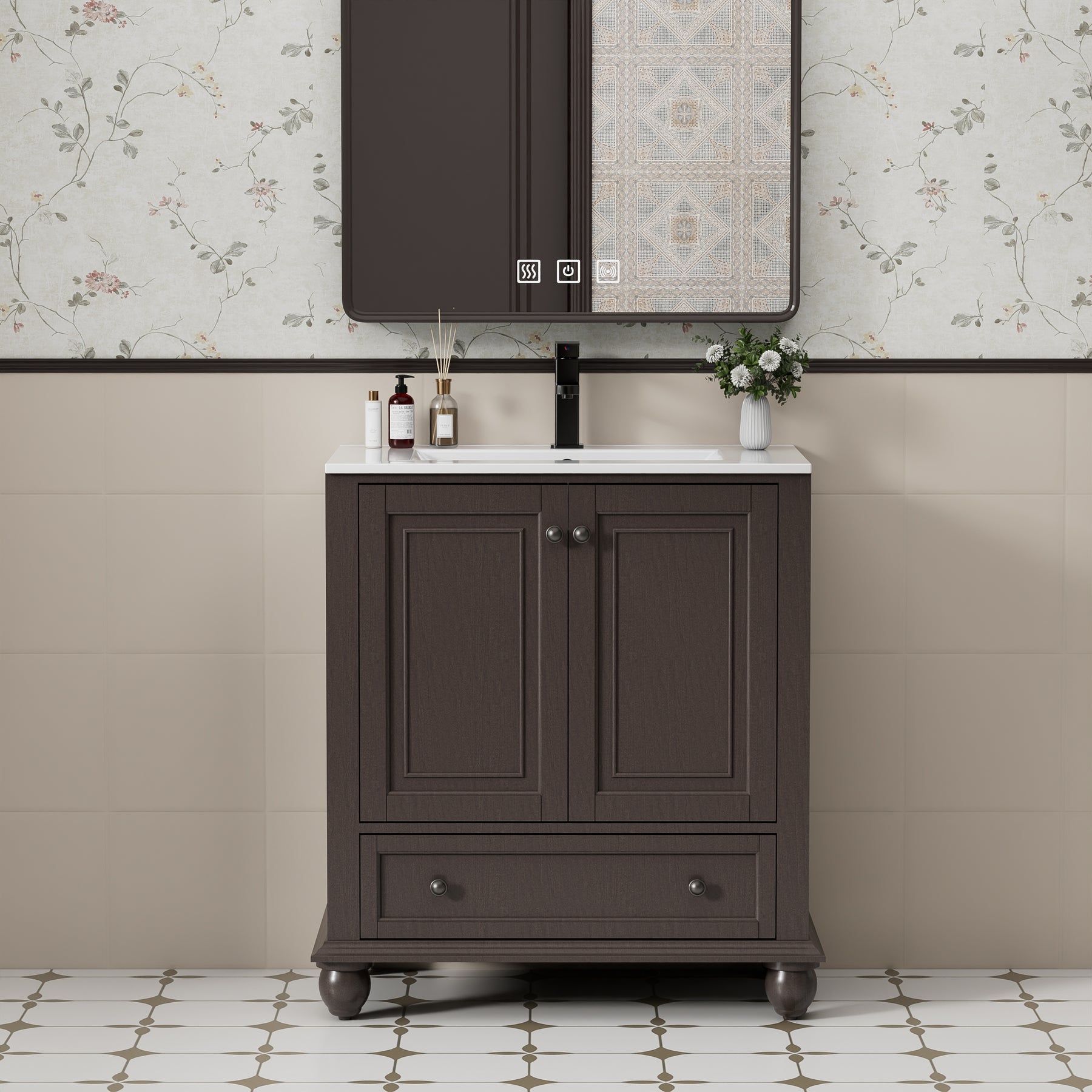 Retro 30" Freestanding Bathroom Vanity Combo with Single Undermount Sink, French Style