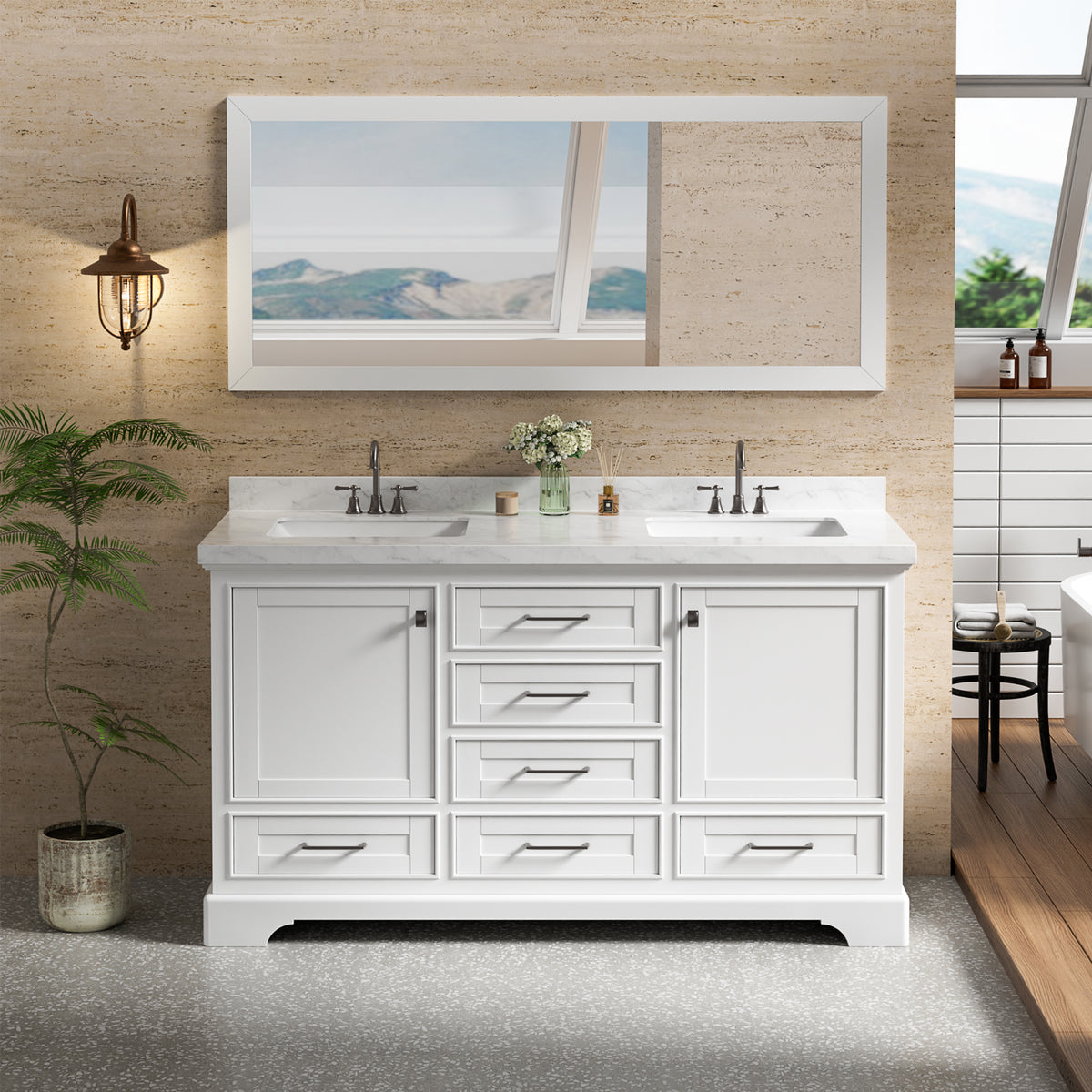 60'' Fully Assembled Double Sink Bathroom Vanity with Cultured Marble Top