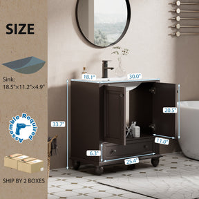 Retro 30" Freestanding Bathroom Vanity Combo with Single Undermount Sink, French Style