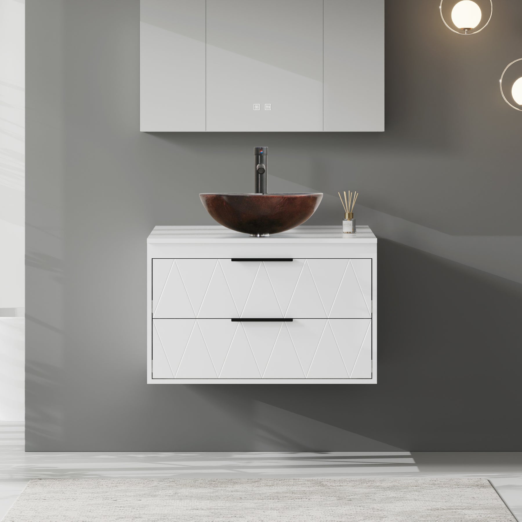 Linear 30" White Wall Mounted Bathroom Vanity Combo with Single Sink