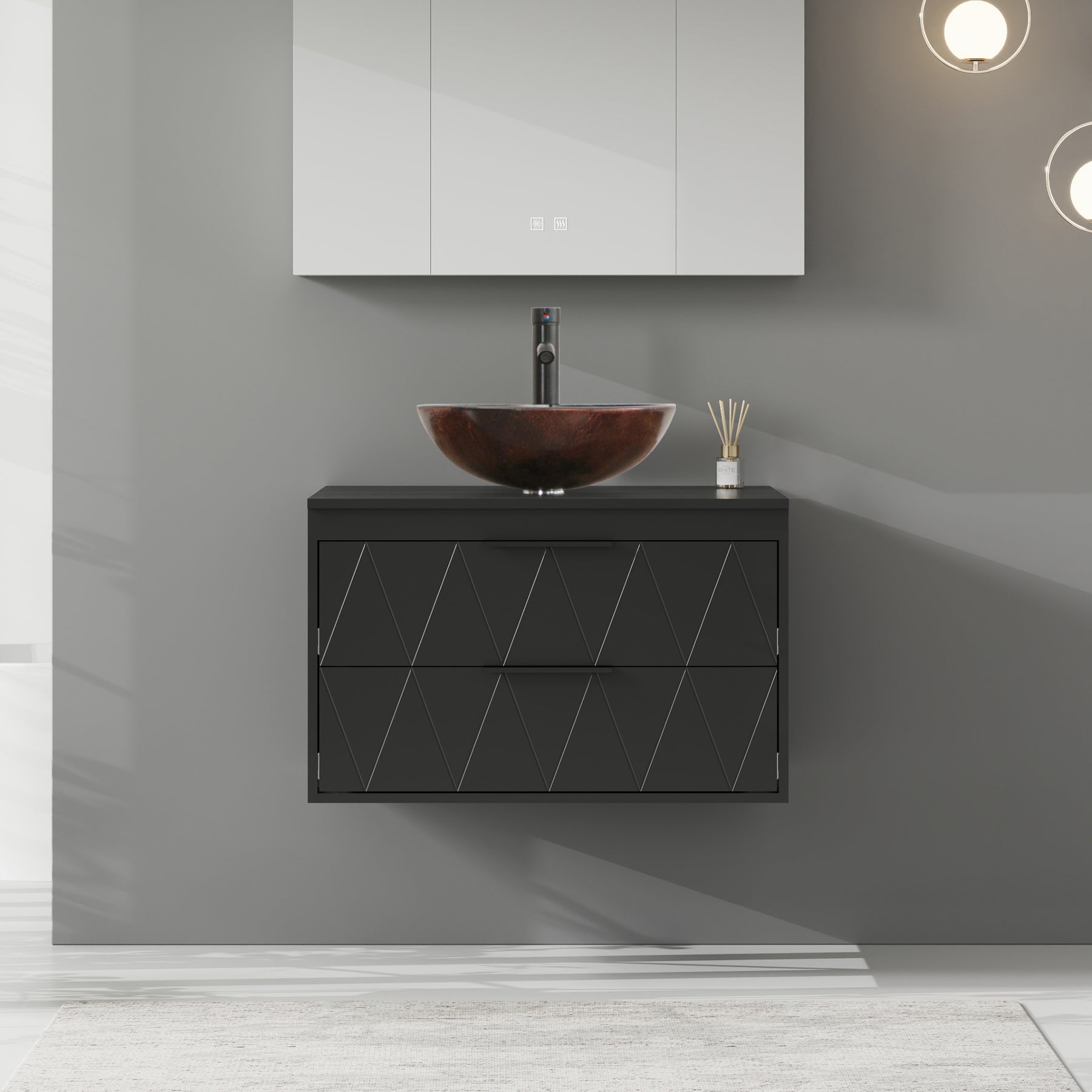 Linear 30" Black Wall Mounted Bathroom Vanity Combo with Single Sink