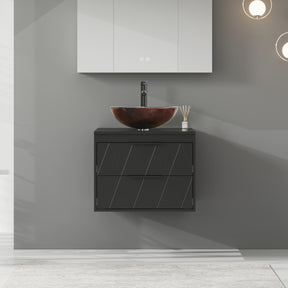 Linear 24" Black Wall Mounted Bathroom Vanity Combo with Single Sink