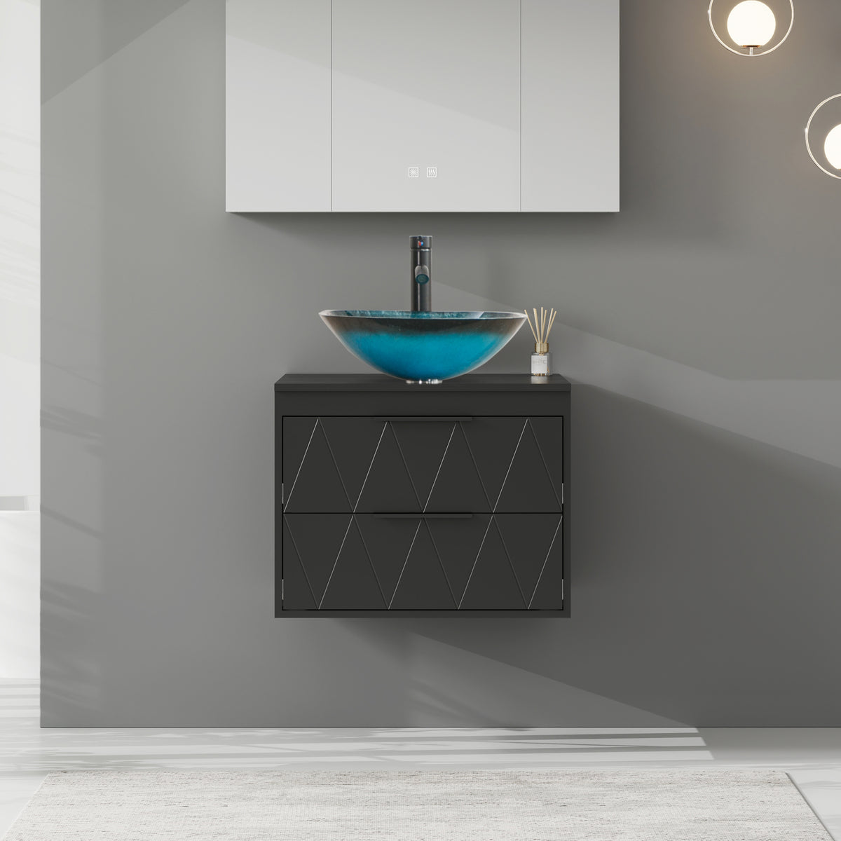 Linear 24" Black Wall Mounted Bathroom Vanity Combo with Single Sink