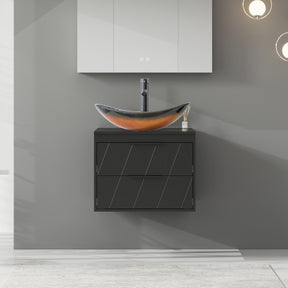 Linear 24" Black Wall Mounted Bathroom Vanity Combo with Single Sink