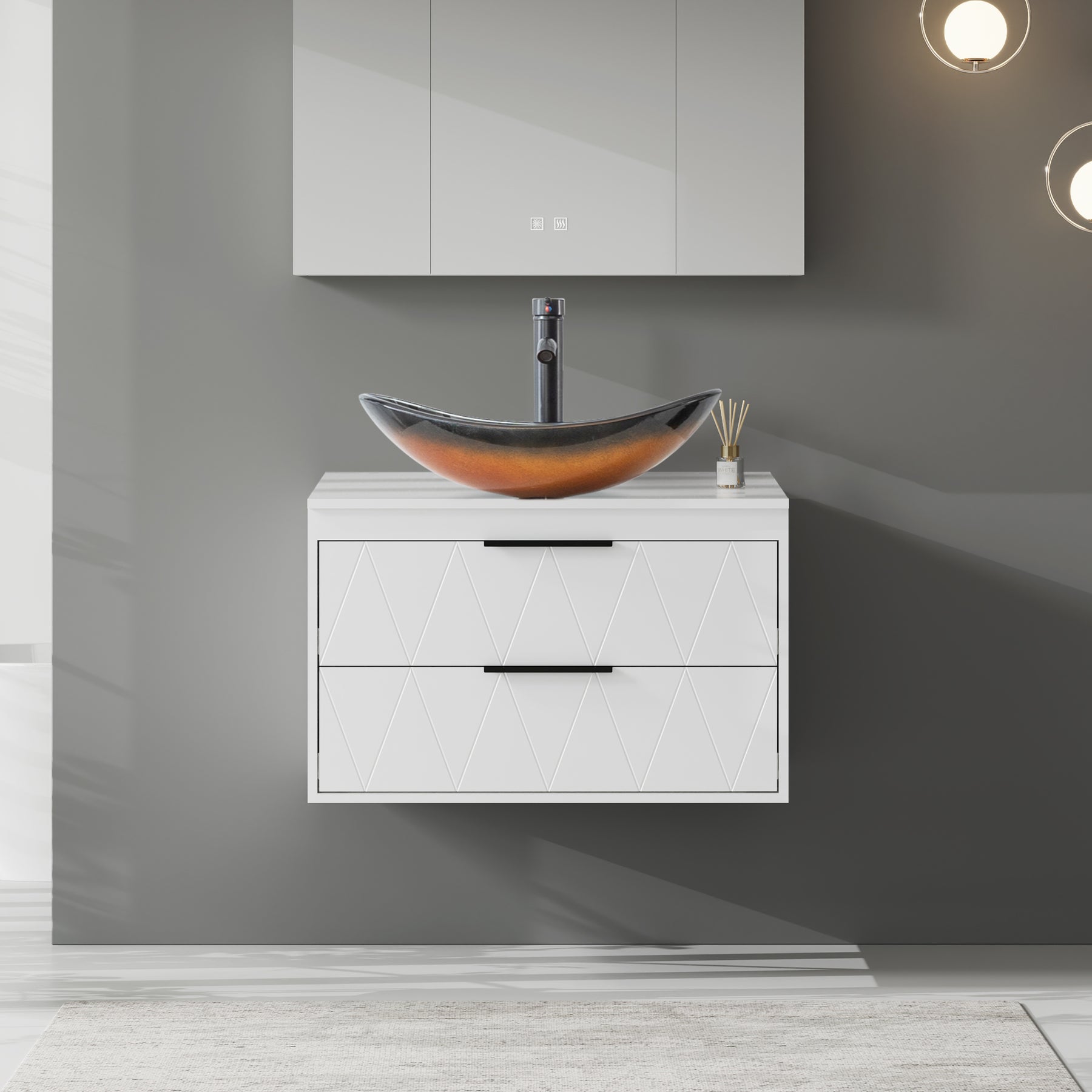 Linear 30" White Wall Mounted Bathroom Vanity Combo with Single Sink