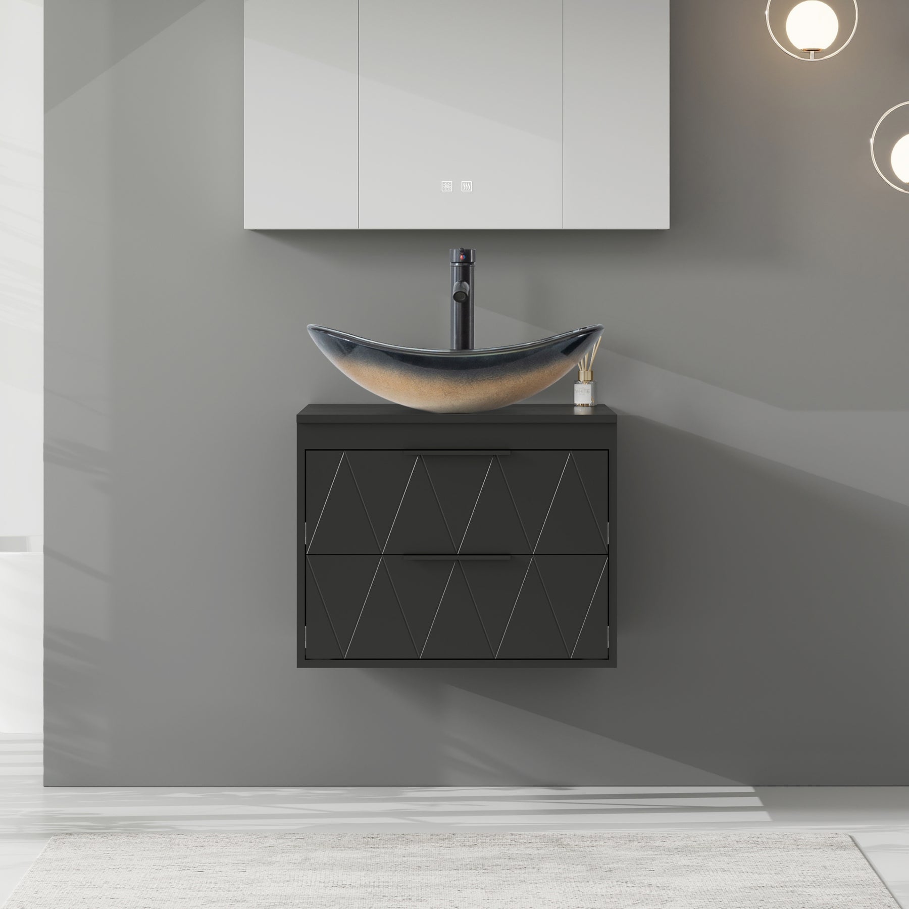 Linear 24" Black Wall Mounted Bathroom Vanity Combo with Single Sink