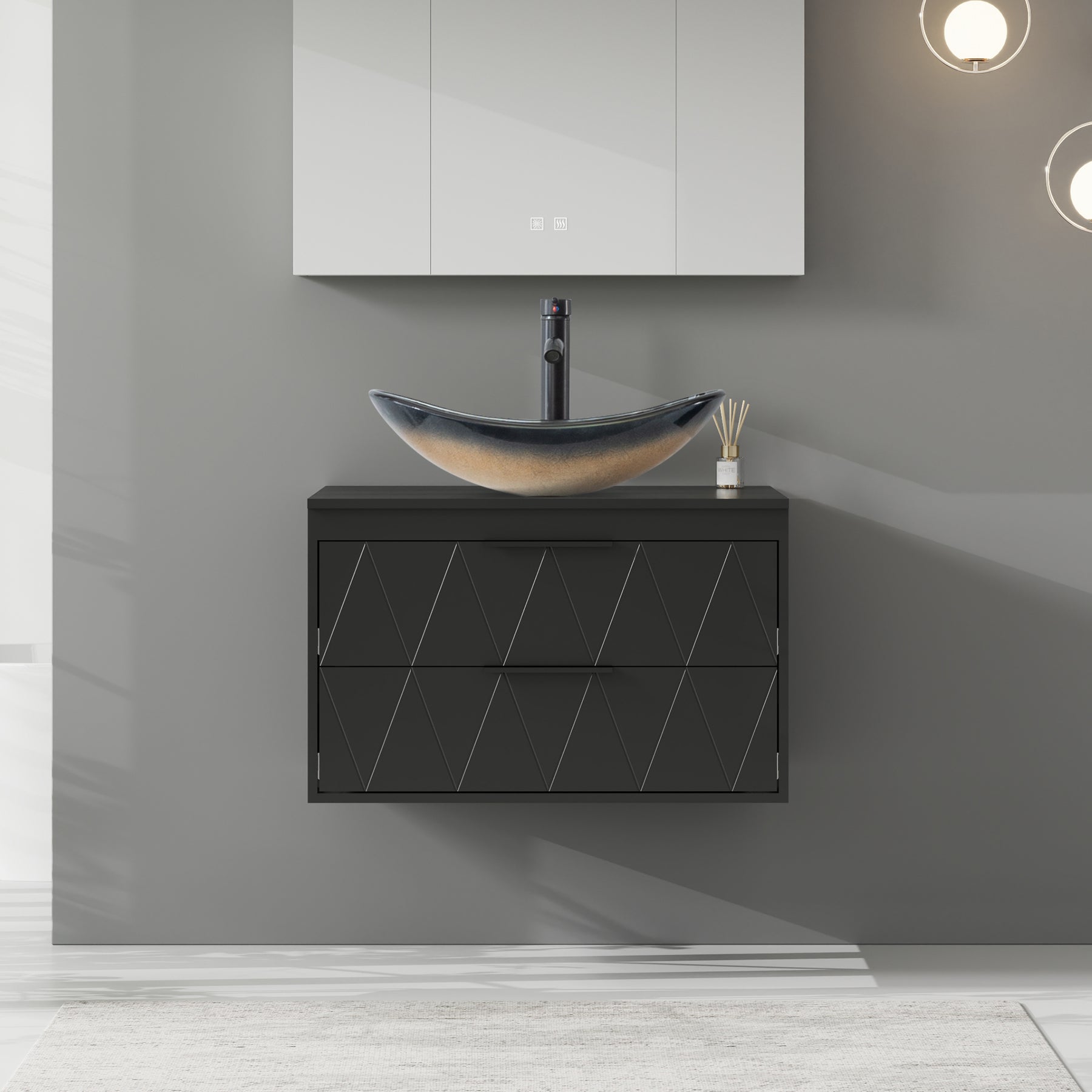 Linear 30" Black Wall Mounted Bathroom Vanity Combo with Single Sink