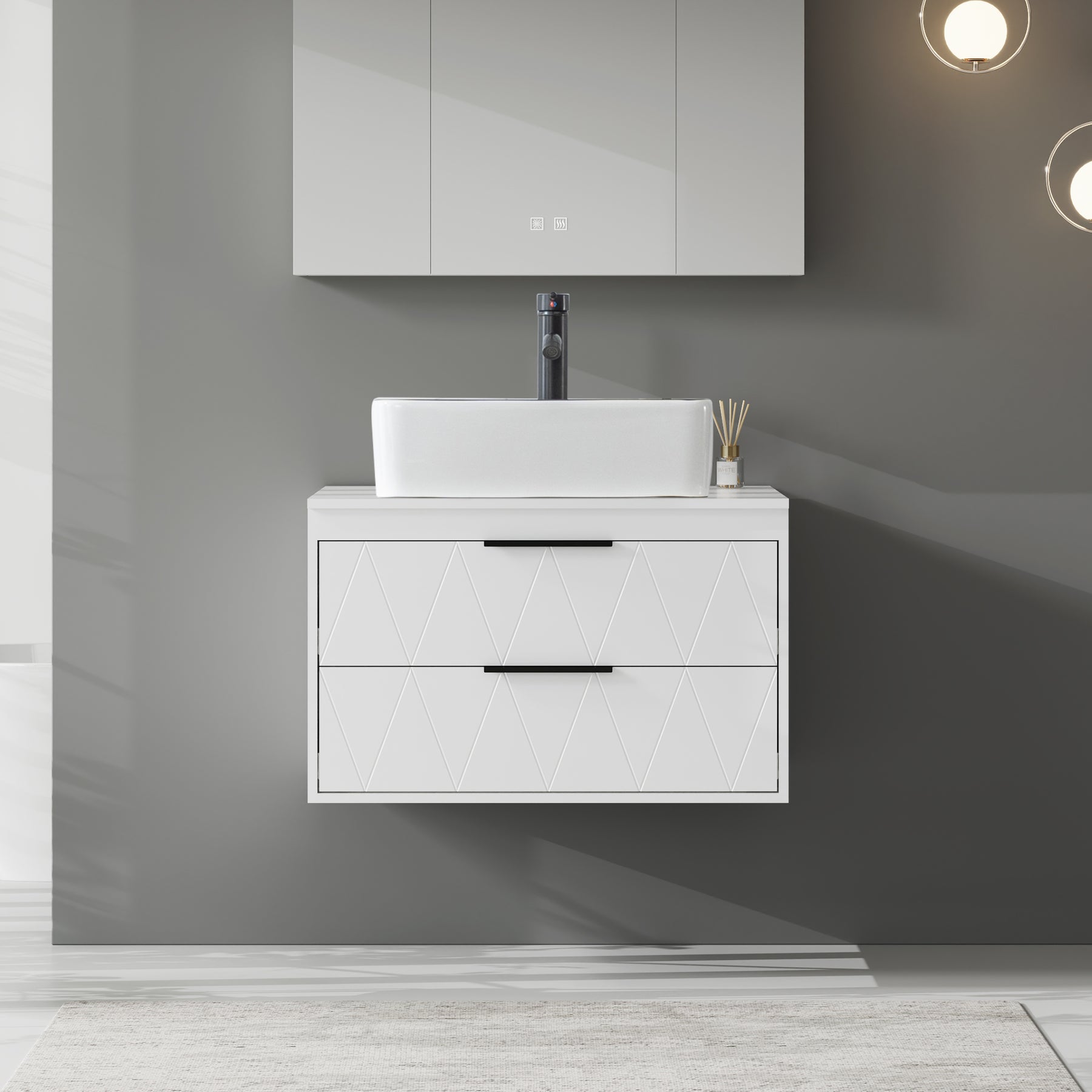 Linear 30" White Wall Mounted Bathroom Vanity Combo with Single Sink