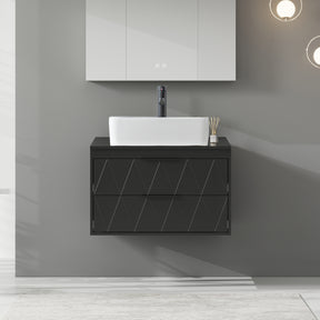 Linear 30" Black Wall Mounted Bathroom Vanity Combo with Single Sink