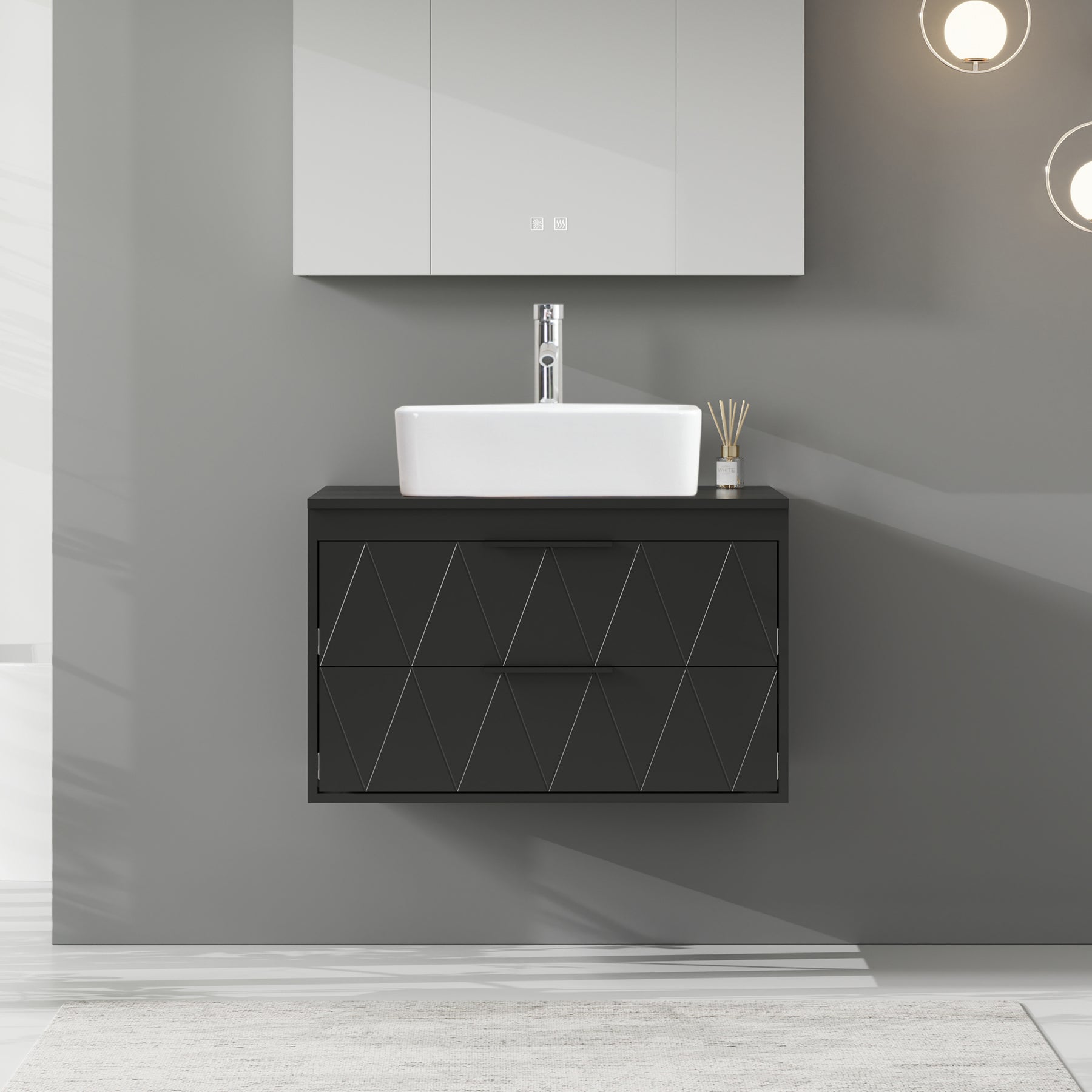 Linear 30" Black Wall Mounted Bathroom Vanity Combo with Single Sink