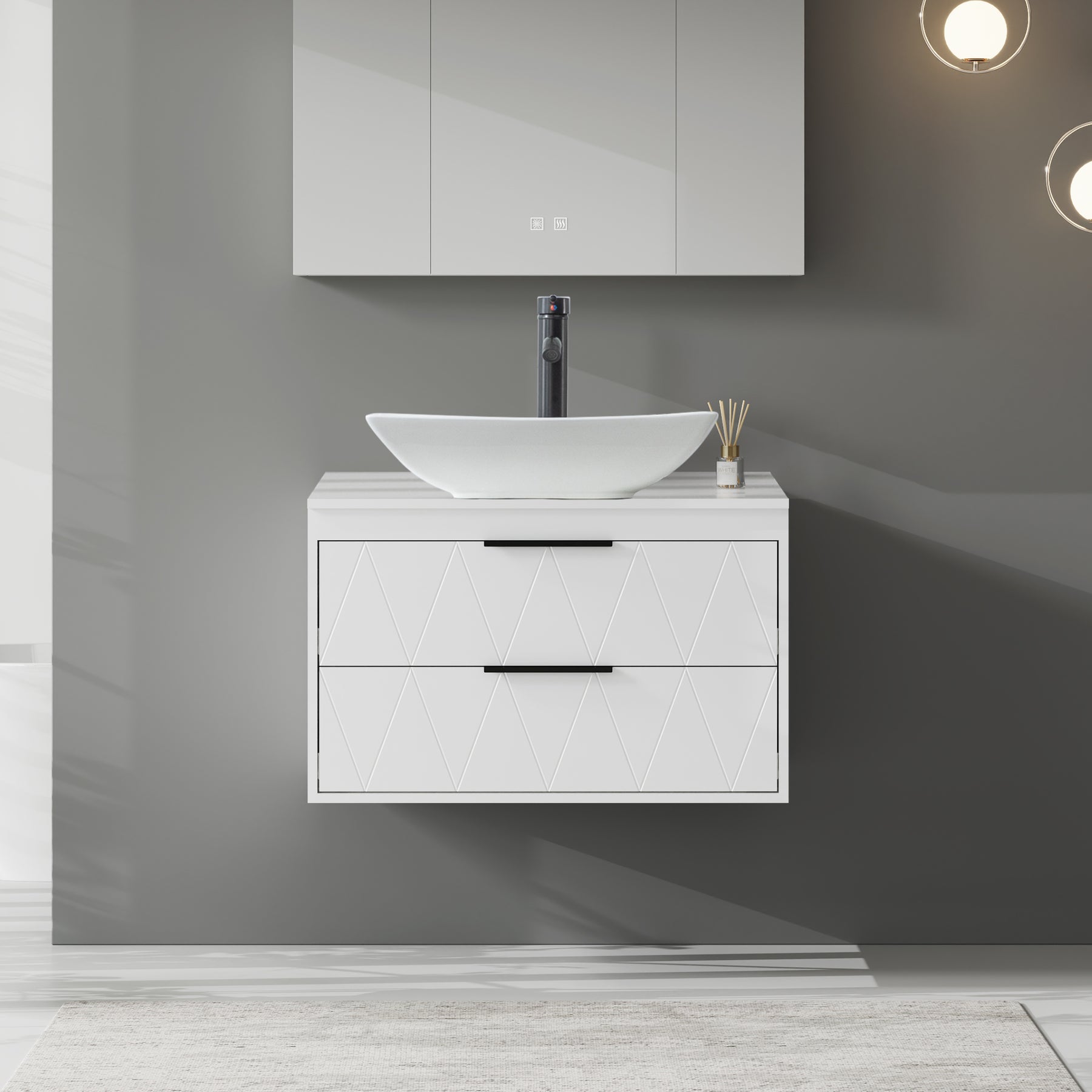 Linear 30" White Wall Mounted Bathroom Vanity Combo with Single Sink