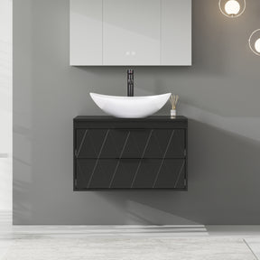 Linear 30" Black Wall Mounted Bathroom Vanity Combo with Single Sink