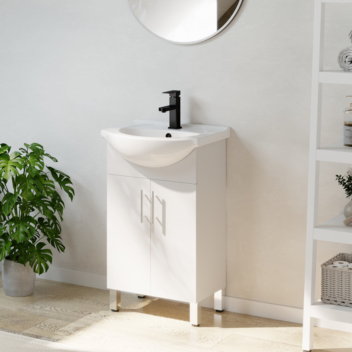 20" Freestanding Bathroom Vanities with Belly Bowl Ceramic Sink Combo Set with Integrated Sink