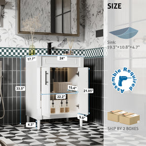 Retro 24" Freestanding Bathroom Vanity Combo with Single Undermount Sink, Column Style