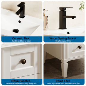 Retro 24" Freestanding Bathroom Vanity Combo with Single Undermount Sink, Square Column