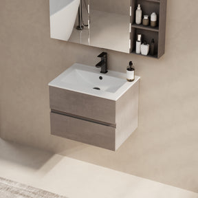 Minimalist  24" Cement Grey Wall Mounted Bathroom Vanity Combo with Single Undermount Sink