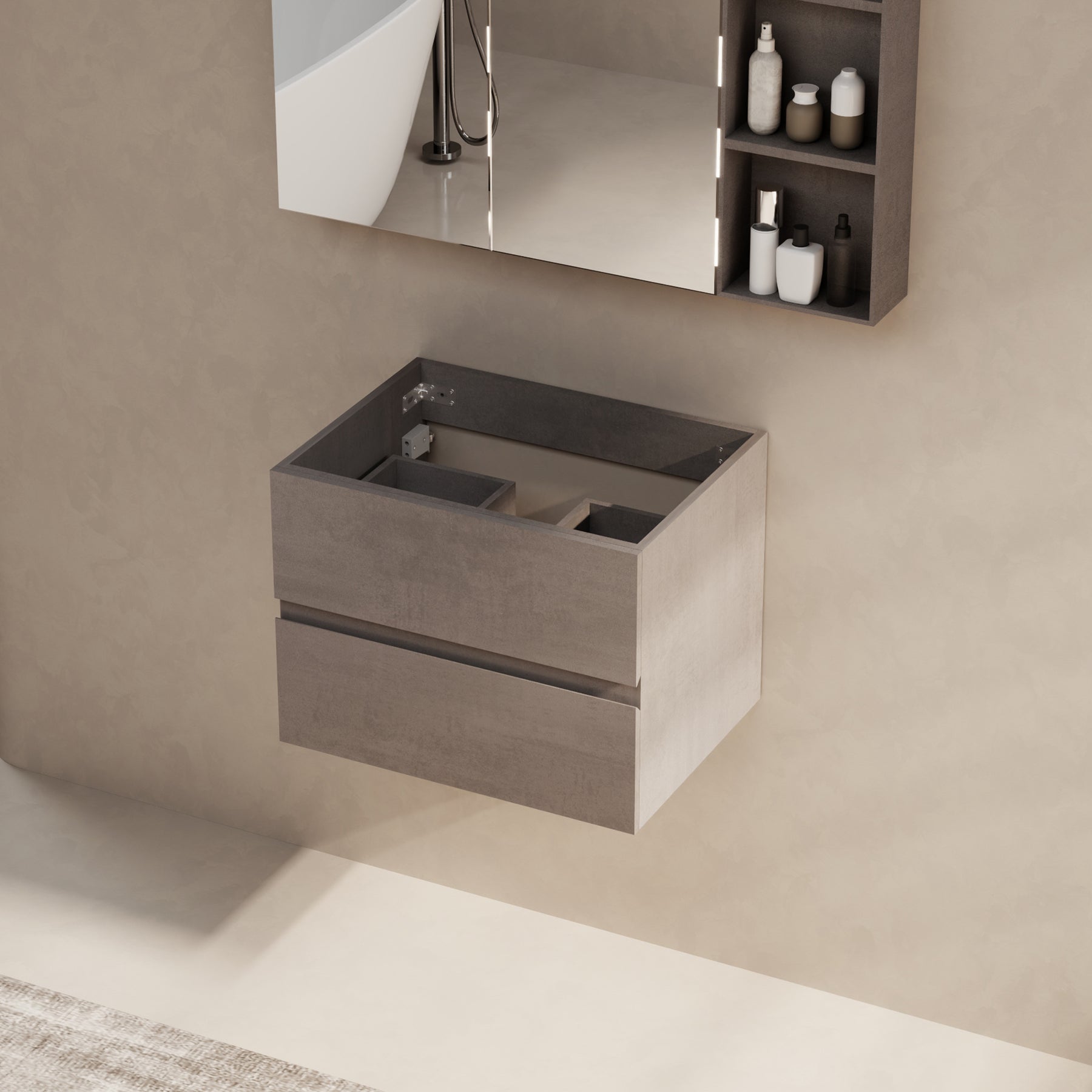 Minimalist  24" Cement Grey Wall Mounted Bathroom Vanity Combo with Single Undermount Sink