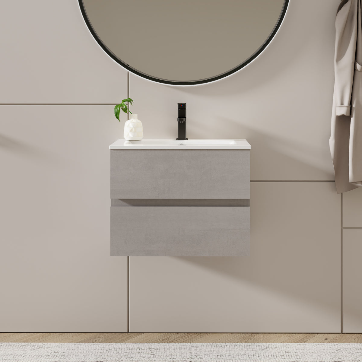24" Wall Mounted Bathroom Vanity Combo with Single Undermount Sink —Cement Grey