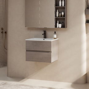 Minimalist  24" Cement Grey Wall Mounted Bathroom Vanity Combo with Single Undermount Sink