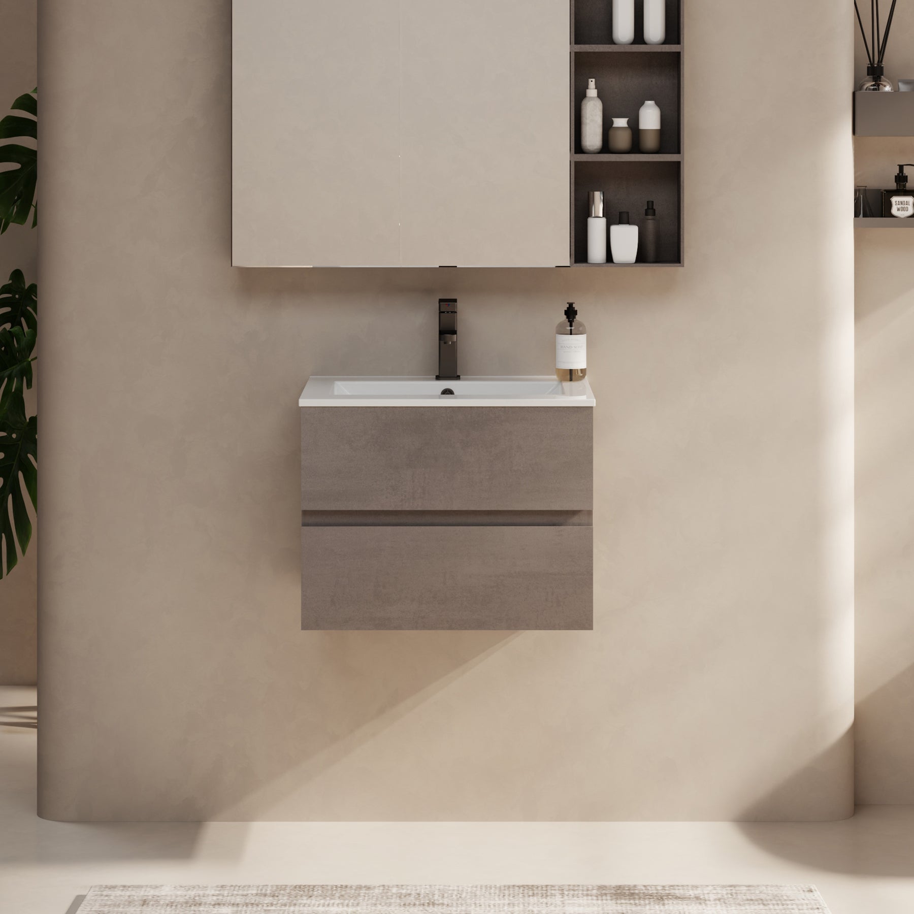 Minimalist  24" Cement Grey Wall Mounted Bathroom Vanity Combo with Single Undermount Sink