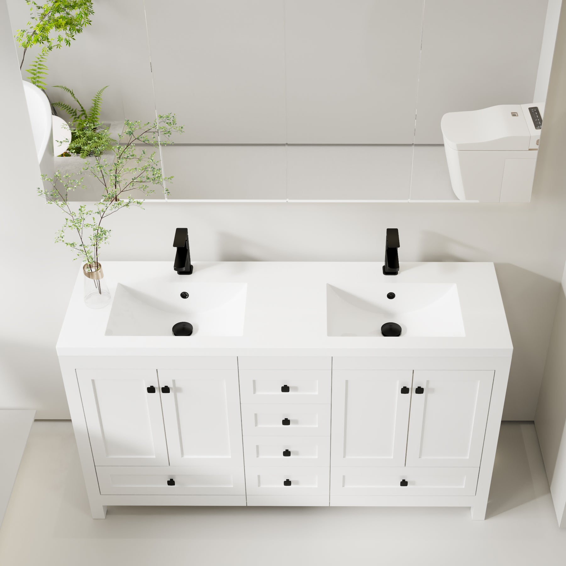 Modern 60" Freestanding Bathroom Vanity Combo with Double Undermount Sinks