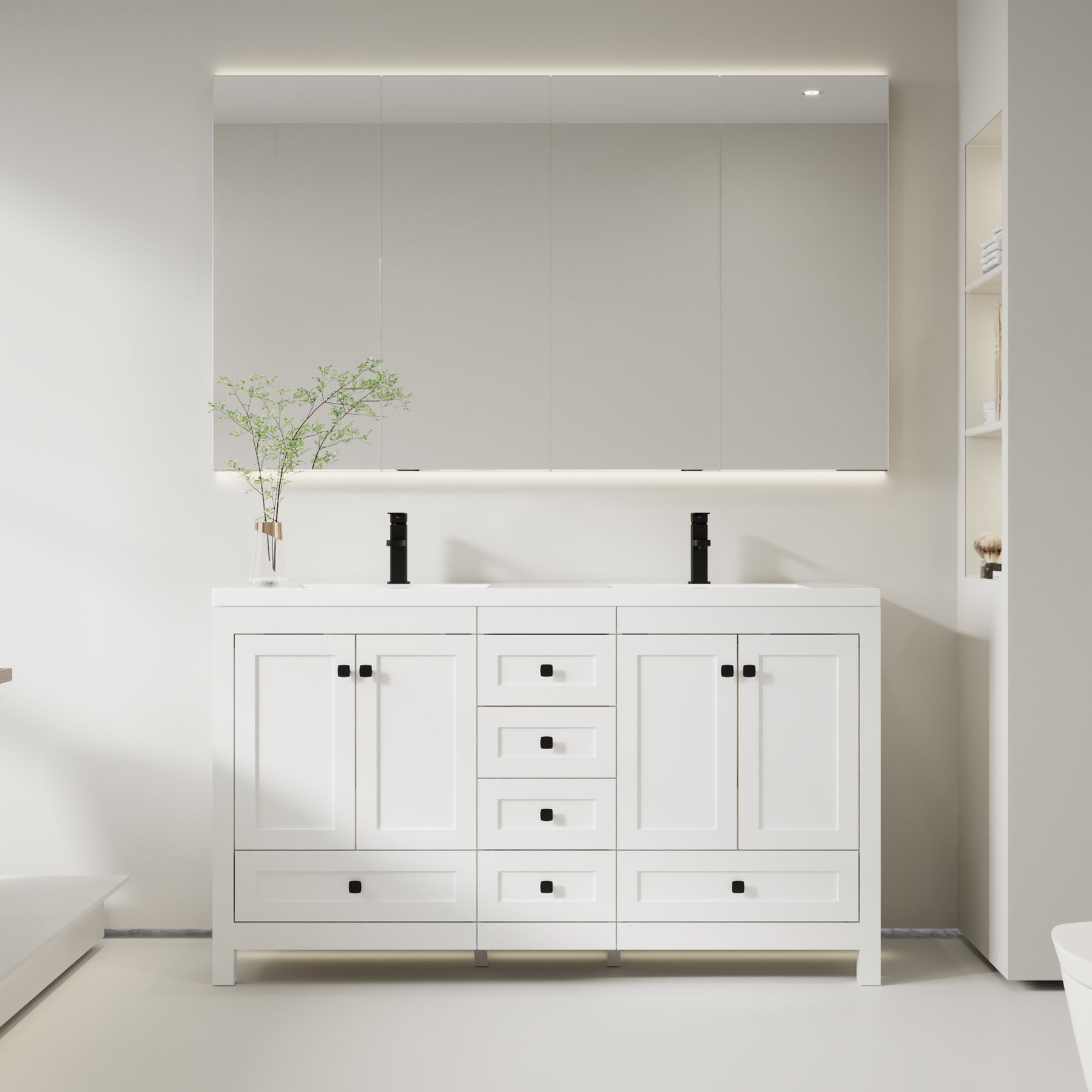 Modern 60" Freestanding Bathroom Vanity Combo with Double Undermount Sinks