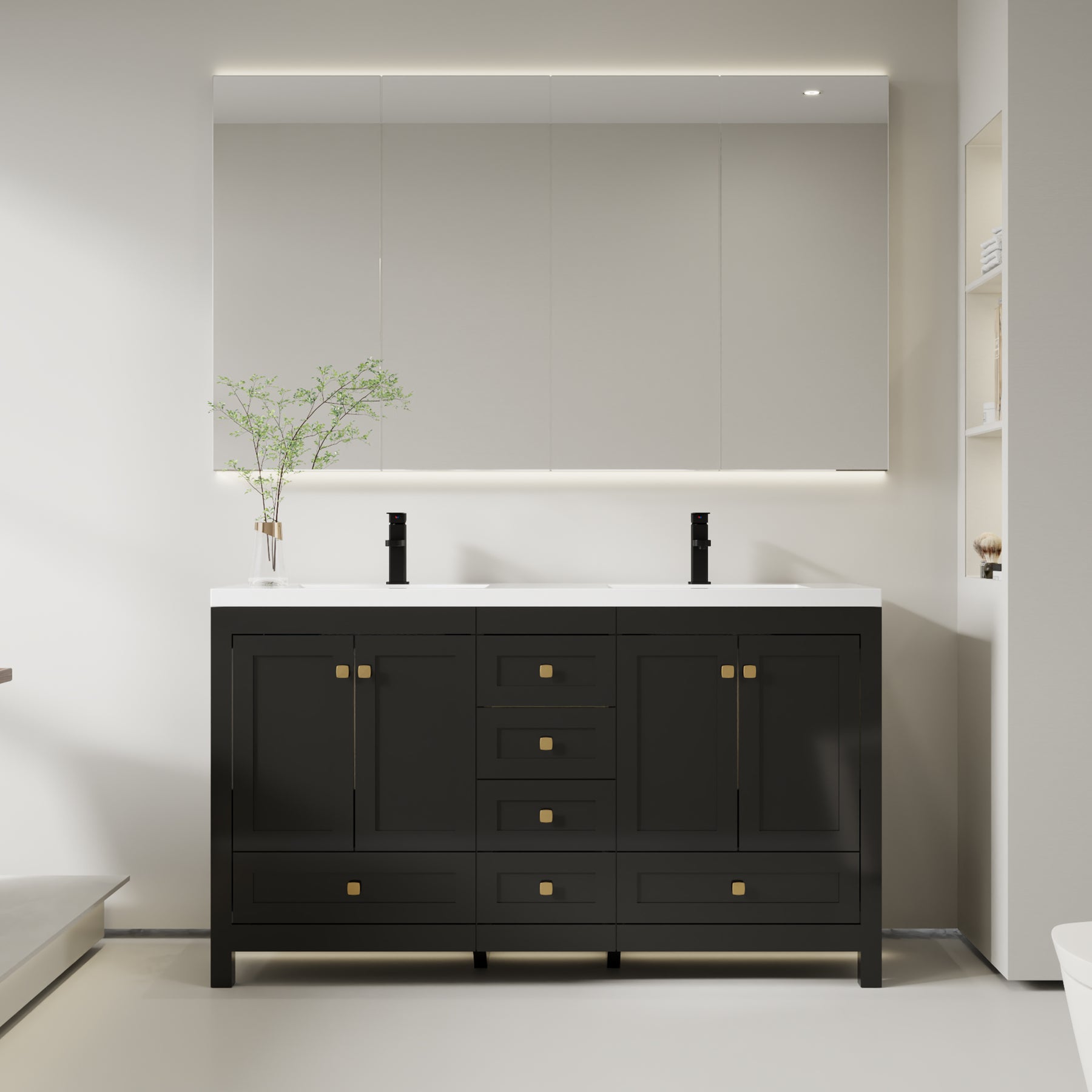 Modern 60" Freestanding Bathroom Vanity Combo with Double Undermount Sinks