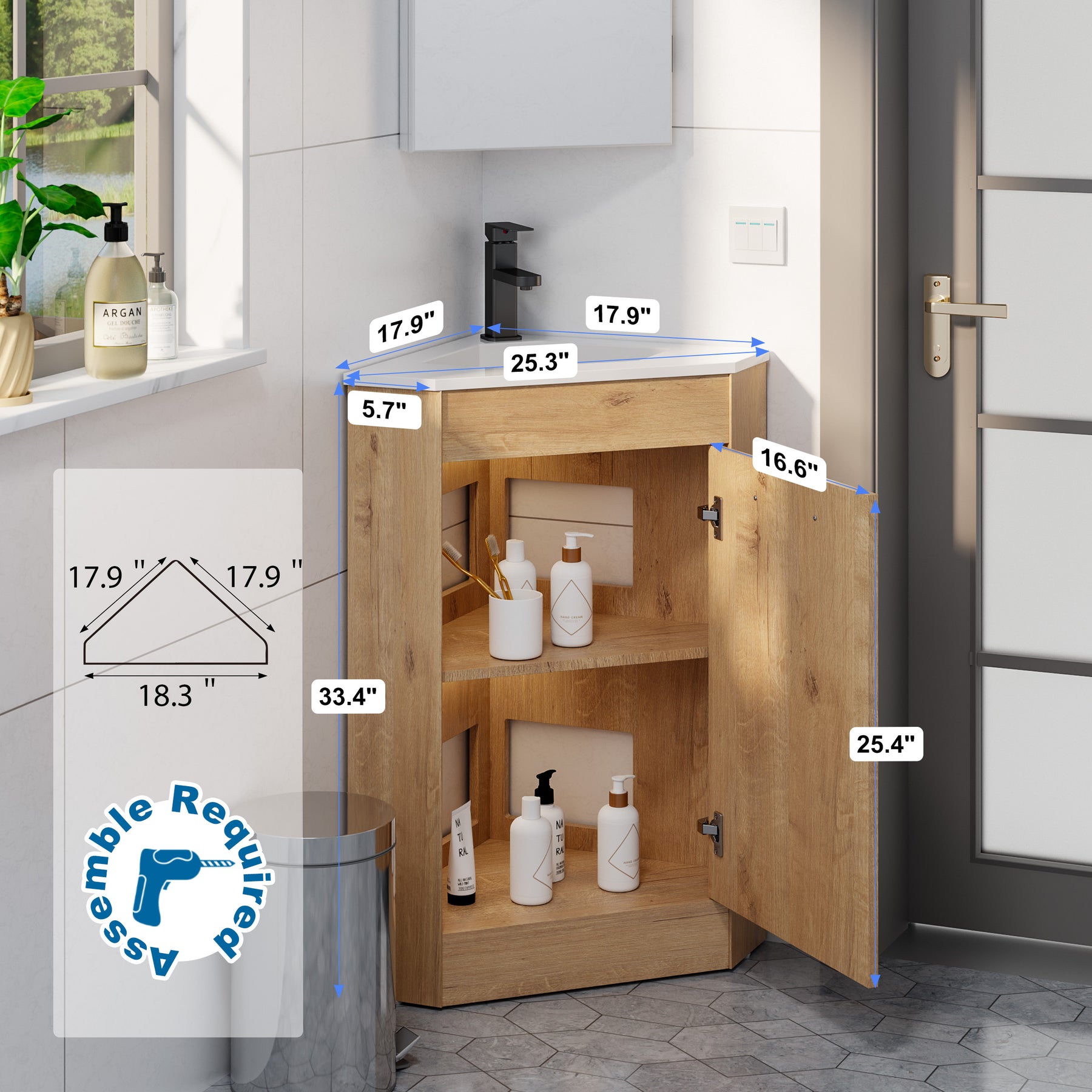 Corner 26" Freestanding Bathroom Vanity Combo with Single Undermount Sink