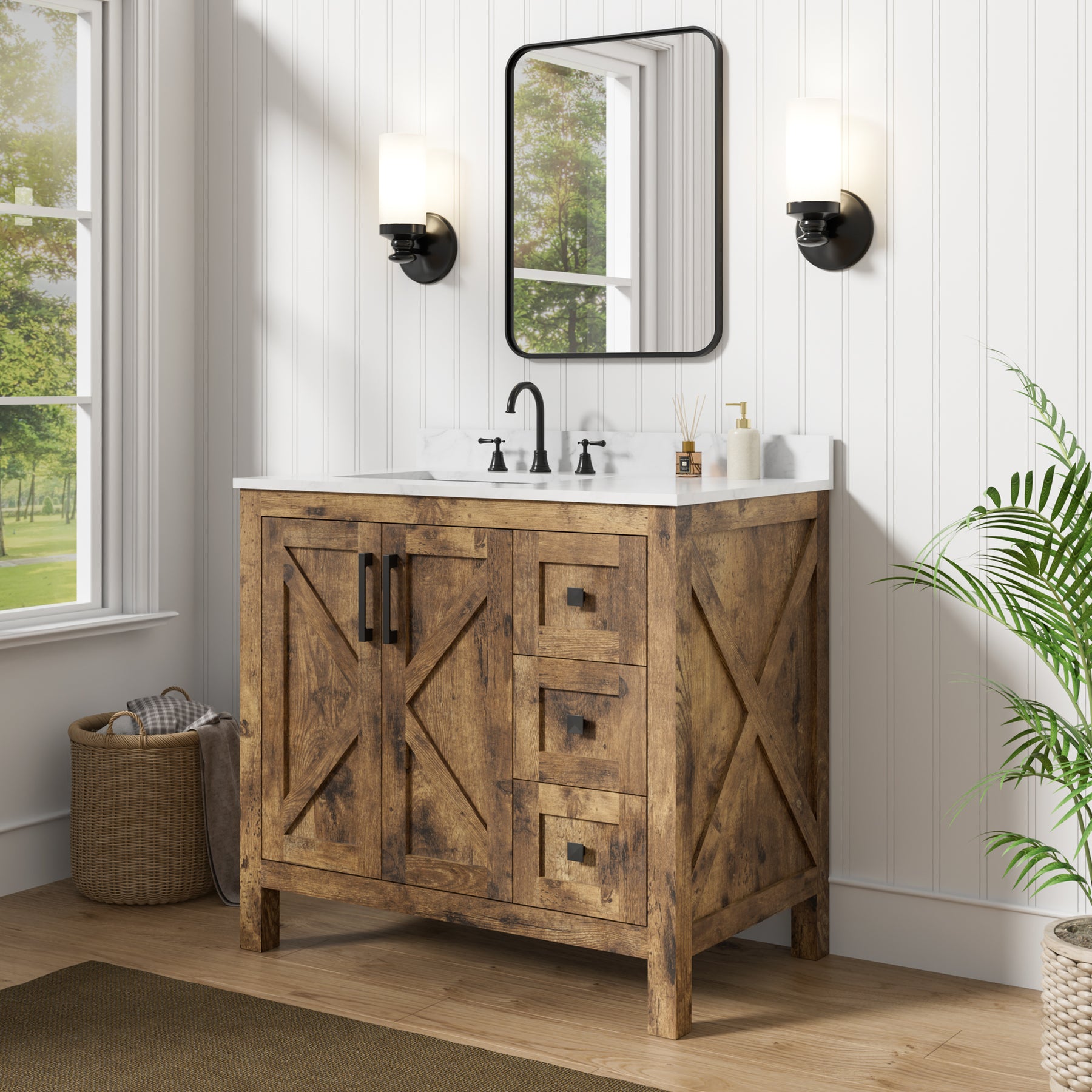 Luxurious 36'' Fully Assembled Bathroom Vanity with Single Undermount Sink Combo,Forked Door