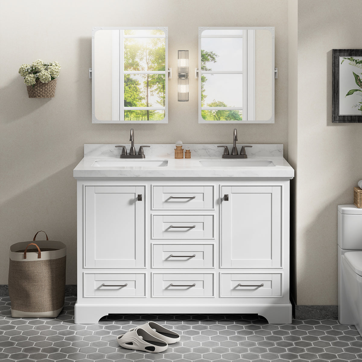 48'' Fully Assembled Double Bathroom Vanity with Cultured Marble Top