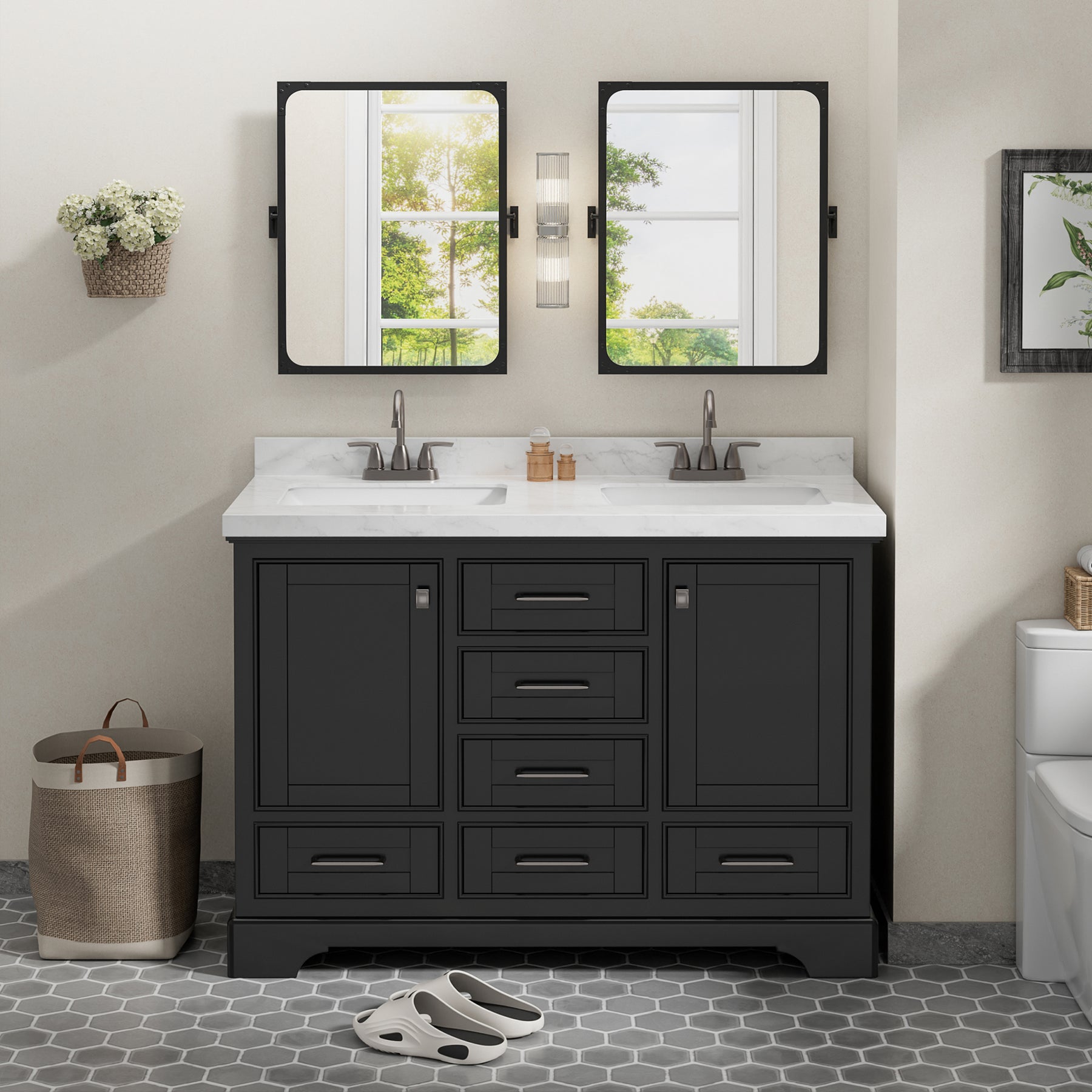 Luxurious 48'' Fully Assembled Bathroom Vanity with Dual Undermount Sink Combo