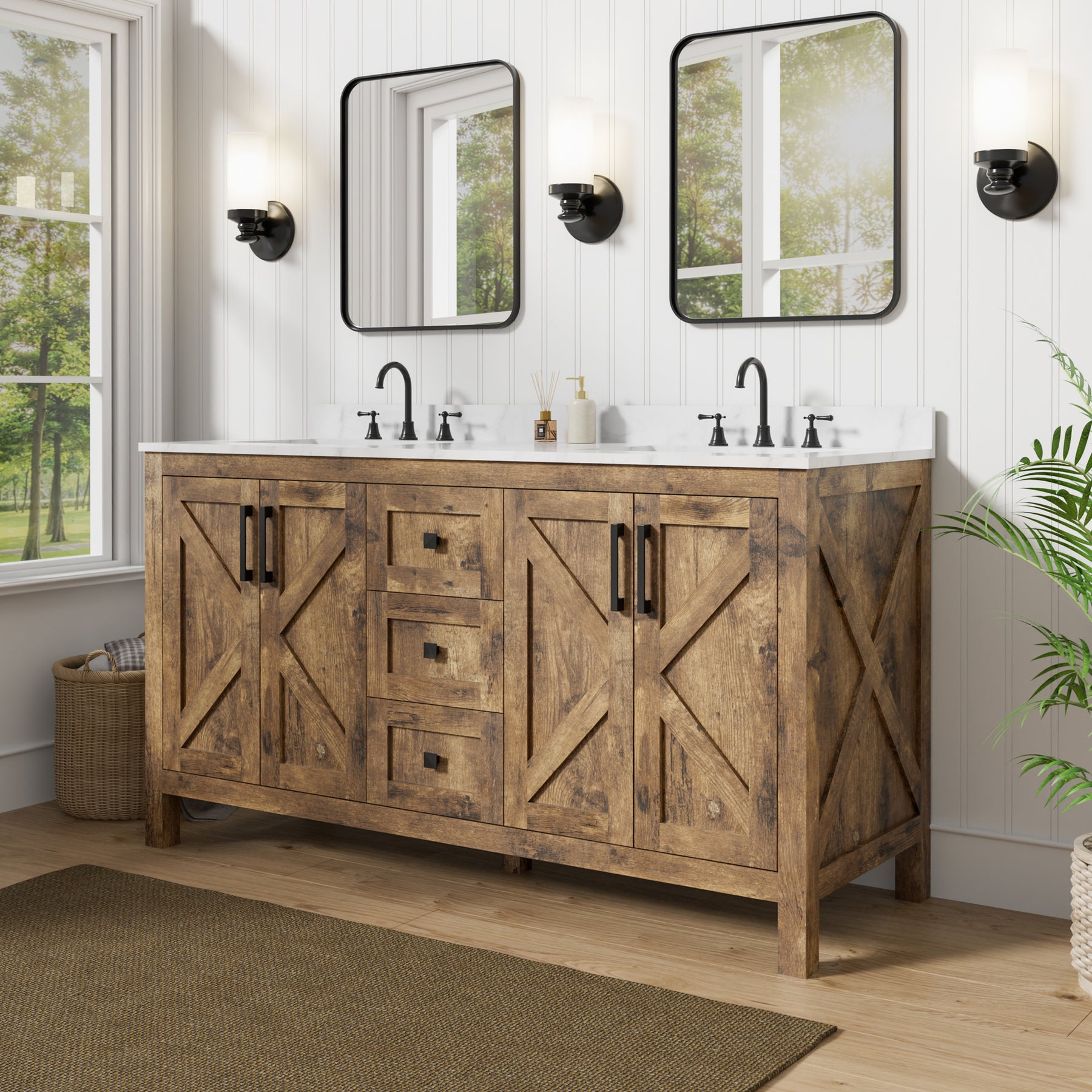 Luxurious 60'' Fully Assembled Bathroom Vanity with Double Undermount Sinks Combo,Forked Door