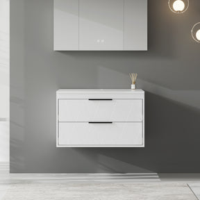 Linear 30" White Wall Mounted Bathroom Vanity Combo with Single Sink