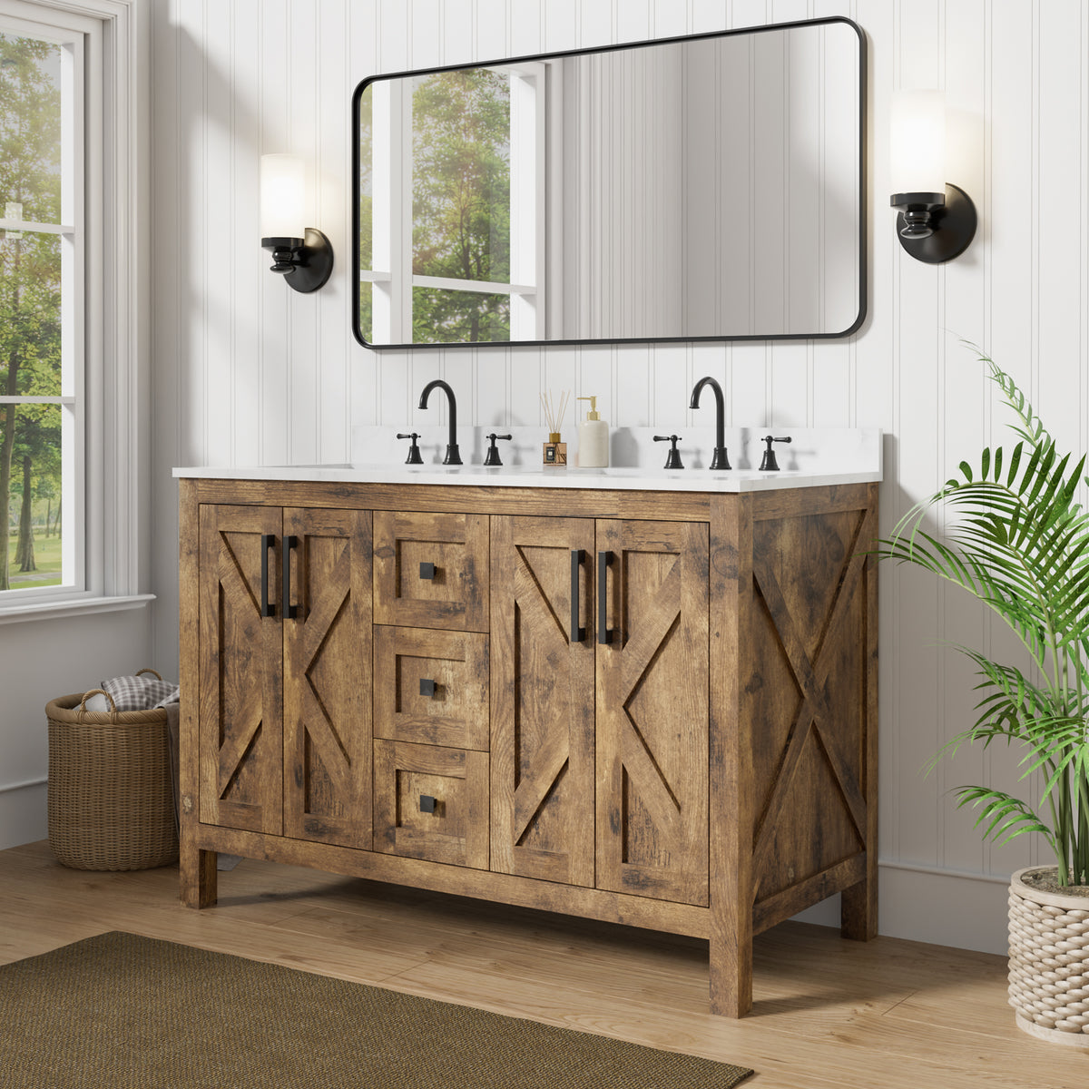 Luxurious 48'' Fully Assembled Bathroom Vanity with Double Undermount Sinks Combo,Forked Door